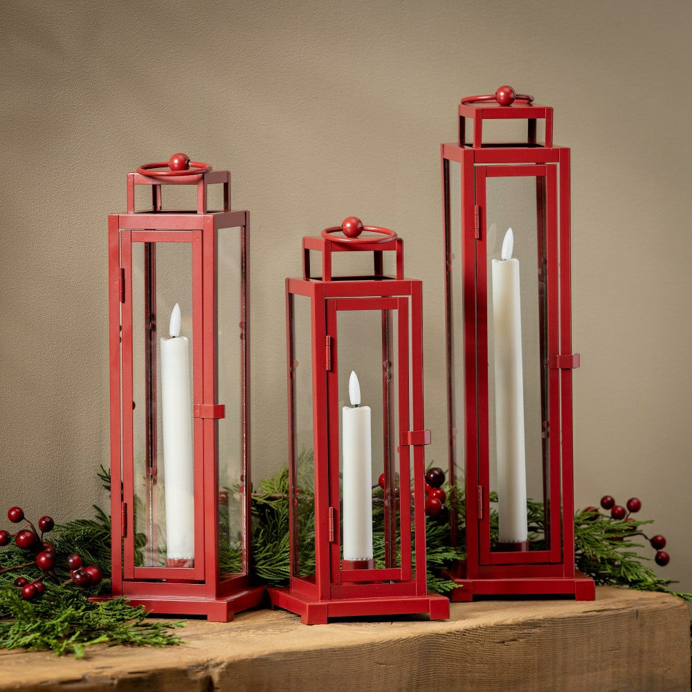 Plow & Hearth Tower Lantern LED Tapered Set of 3 with Red Finish