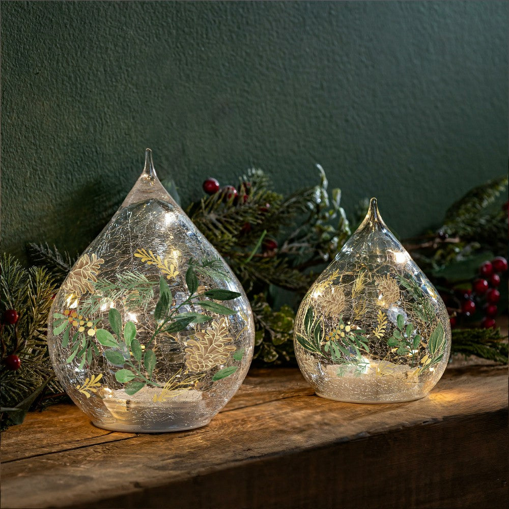 Plow & Hearth Shades of Emerald LED Table Décor Glass Teardrop, Set of 2
