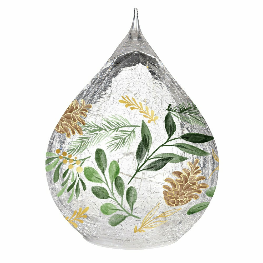 Plow & Hearth Shades of Emerald LED Table Décor Glass Teardrop, Set of 2