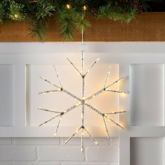 Plow & Hearth Lighted Birch Branch Snowflake Hanging Accent