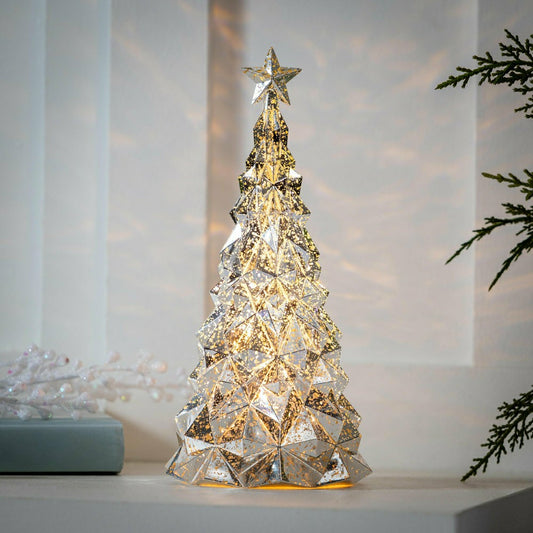 Plow & Hearth Season to Sparkle LED Table Decor Christmas Tree Acrylic Lantern, 9.75