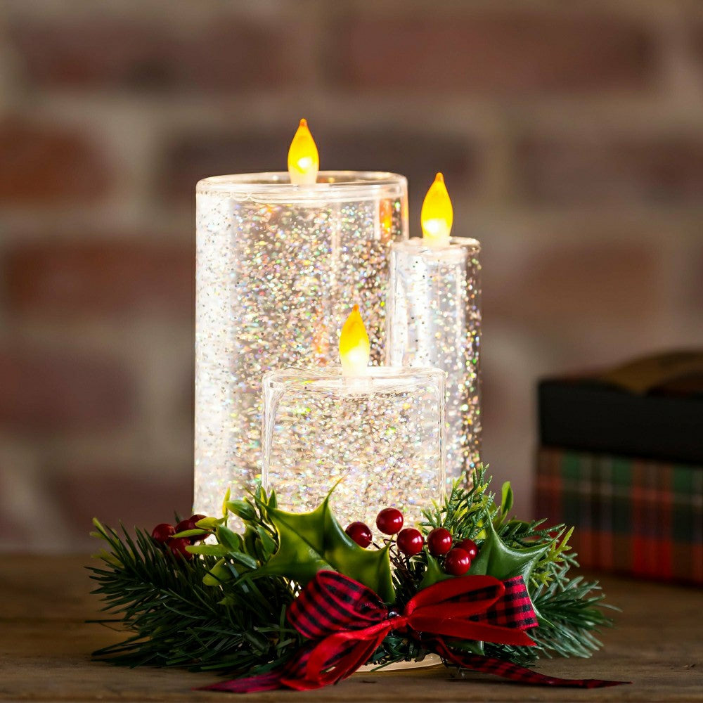 Plow & Hearth 8" LED Spinning Water Candle with Artificial and Bow