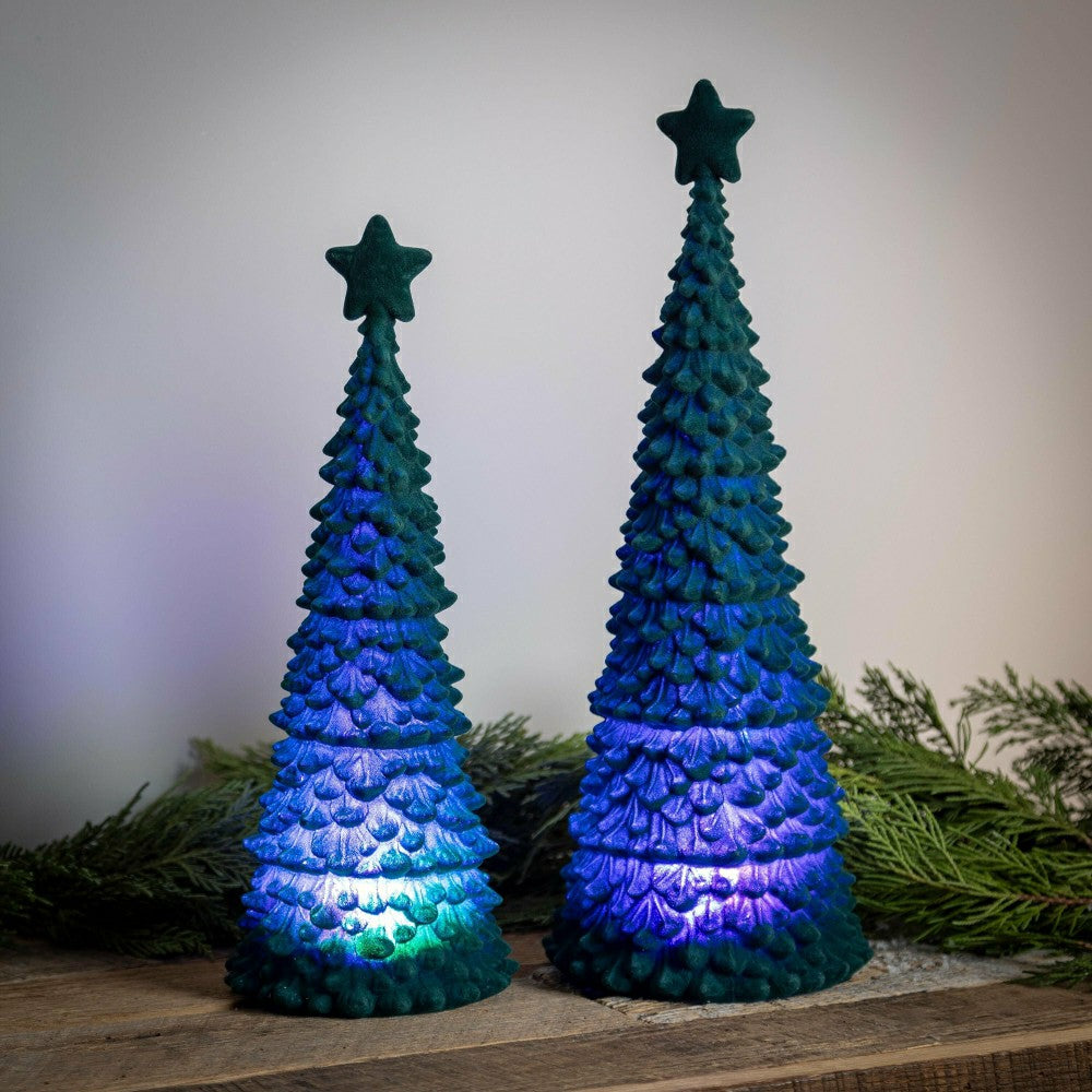 Plow & Hearth Joyful Traditions LED Table Decor Flocked Tree with Star, Set of 2
