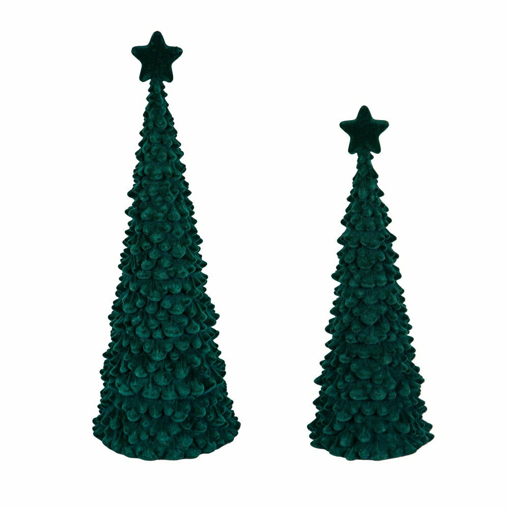 Plow & Hearth Joyful Traditions LED Table Decor Flocked Tree with Star, Set of 2