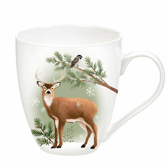 Plow & Hearth Woodland Storybook Coffee Cup Ceramic Cup O' Java, Deer, 17oz, Gift Bo