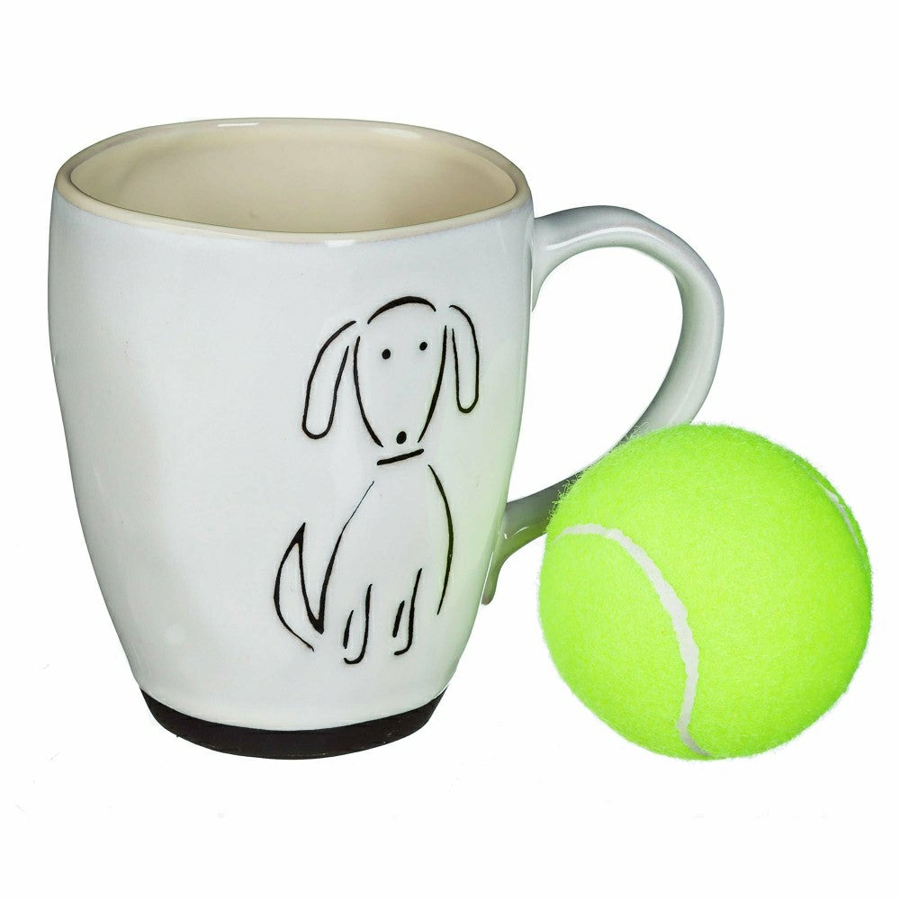 Plow & Hearth Pet Central Drinkware Gift Set Ceramic Cup and Ball, Pet Dog, 16oz
