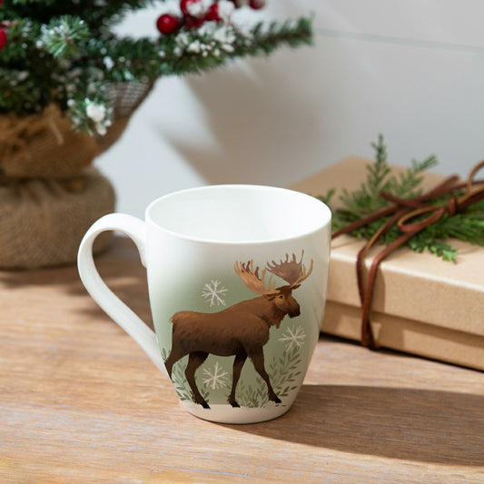 Plow & Hearth Woodland Storybook Coffee Cup Ceramic Cup O' Java, Moose, 17oz, Gift B