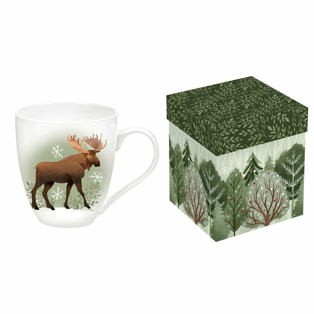 Plow & Hearth Woodland Storybook Coffee Cup Ceramic Cup O' Java, Moose, 17oz, Gift B