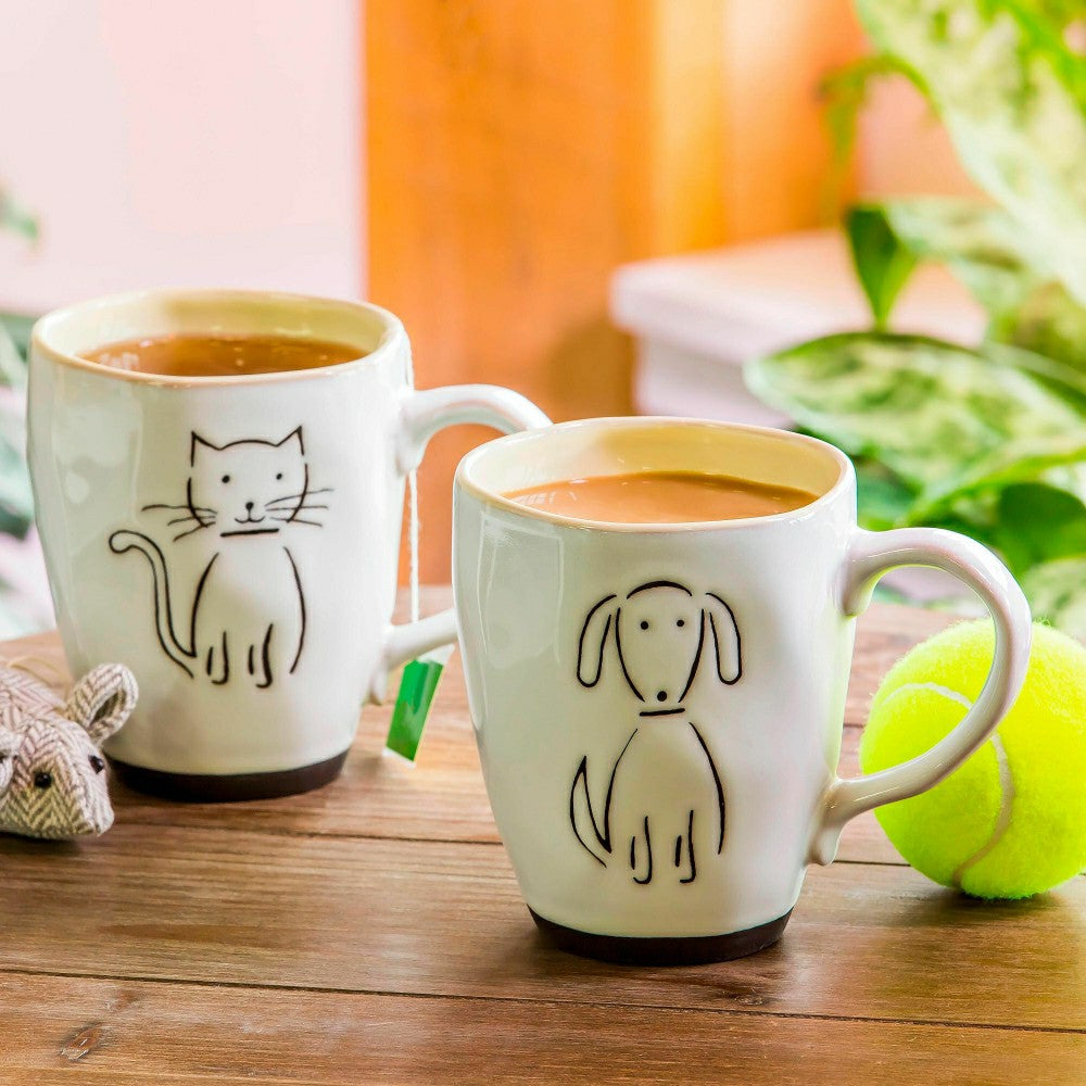 Plow & Hearth Pet Central Drinkware Gift Set Ceramic Cup and Mouse Toy, Pet Cat, 16o