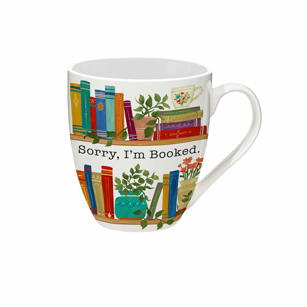 Plow & Hearth Coffee Cup Ceramic Cup O' Java, Sorry I'm Booked, 17oz, Gift Box