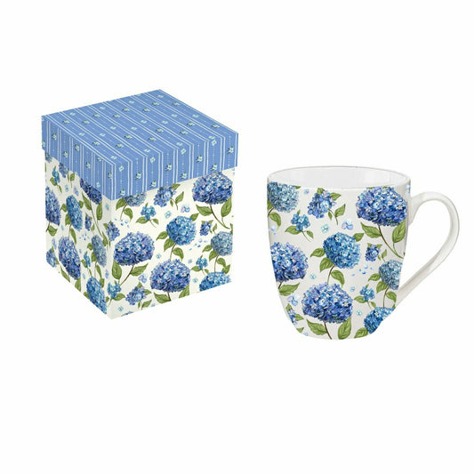 Plow & Hearth VivaStyle Coffee Cup Ceramic Cup O' Java, Hydrangea, 17oz, Gift Box