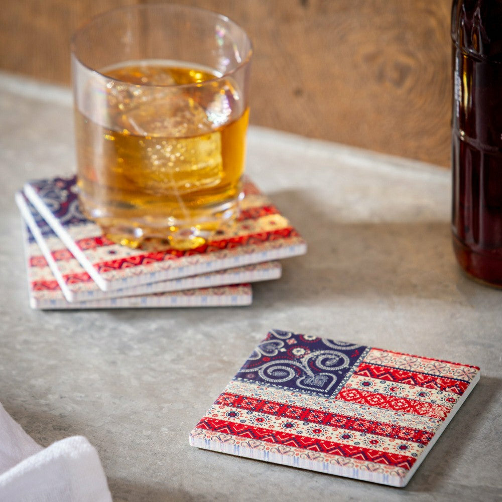 Plow & Hearth Americana BOHO by JG, Set Of 4 Coasters