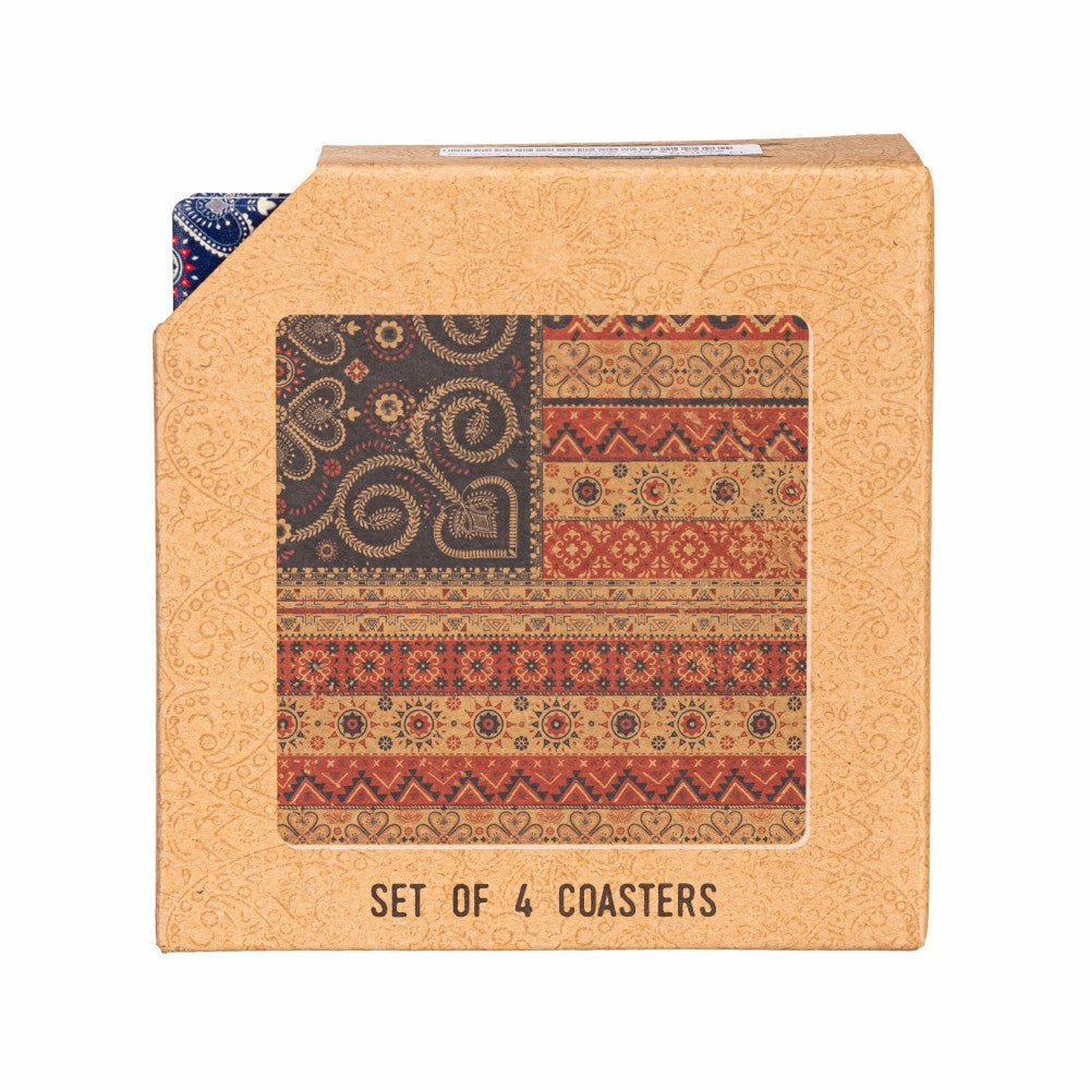 Plow & Hearth Americana BOHO by JG, Set Of 4 Coasters