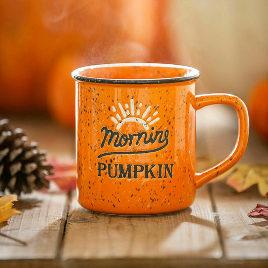 Plow & Hearth Harvest Blossom Ceramic Cup, 12 OZ, "Morning Pumpkin"
