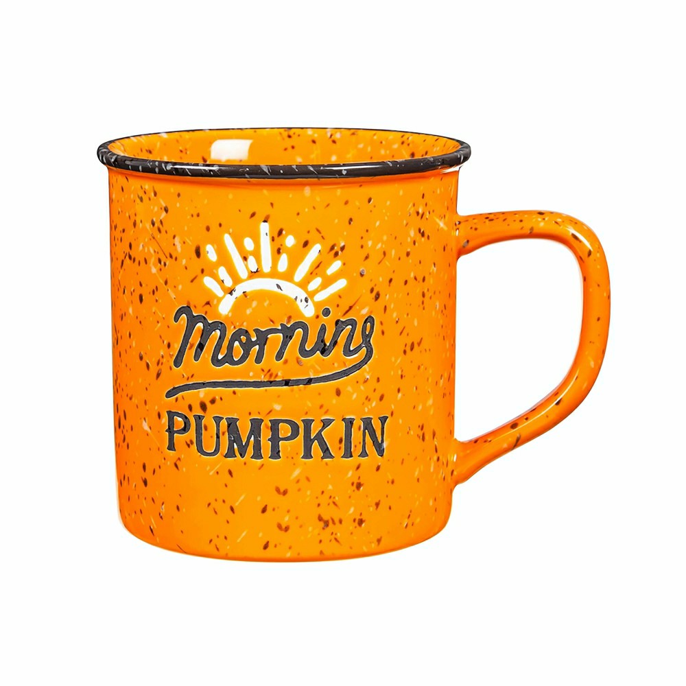Plow & Hearth Harvest Blossom Ceramic Cup, 12 OZ, "Morning Pumpkin"