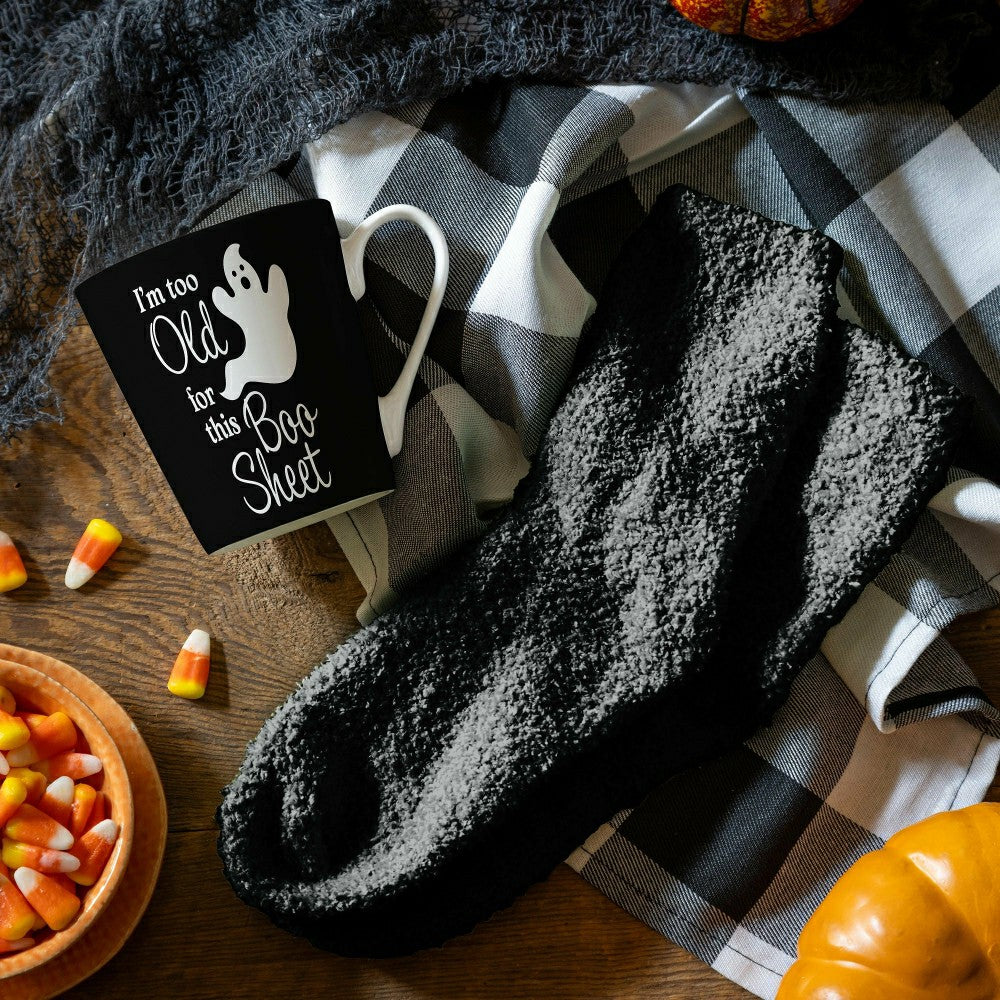 Plow & Hearth I'm Too Old For This Boo Sheet Ceramic Flare Cup and Black Socks Gift
