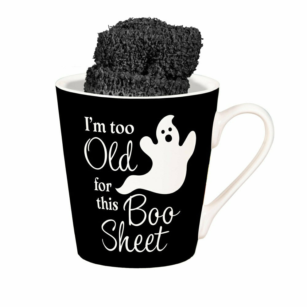 Plow & Hearth I'm Too Old For This Boo Sheet Ceramic Flare Cup and Black Socks Gift