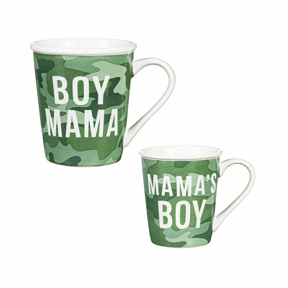 Plow & Hearth Mommy and Me Ceramic Cup Gift Set, 16 oz. and 8 oz., Boy Mama / Mama's