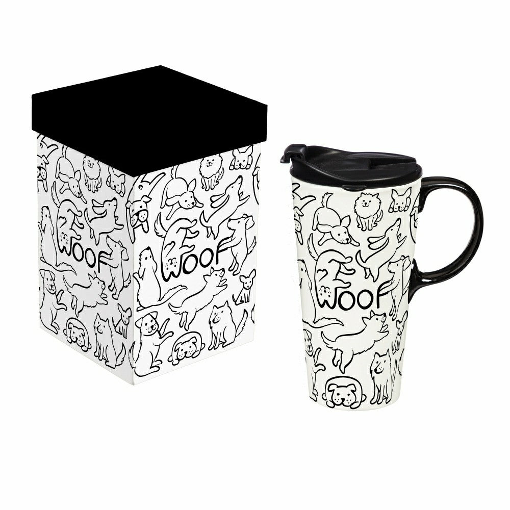 Plow & Hearth Pet Ceramic Perfect Cup, Woof Dog, 17oz, Gift Box