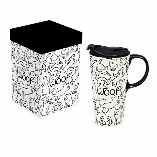 Plow & Hearth Pet Ceramic Perfect Cup, Woof Dog, 17oz, Gift Box