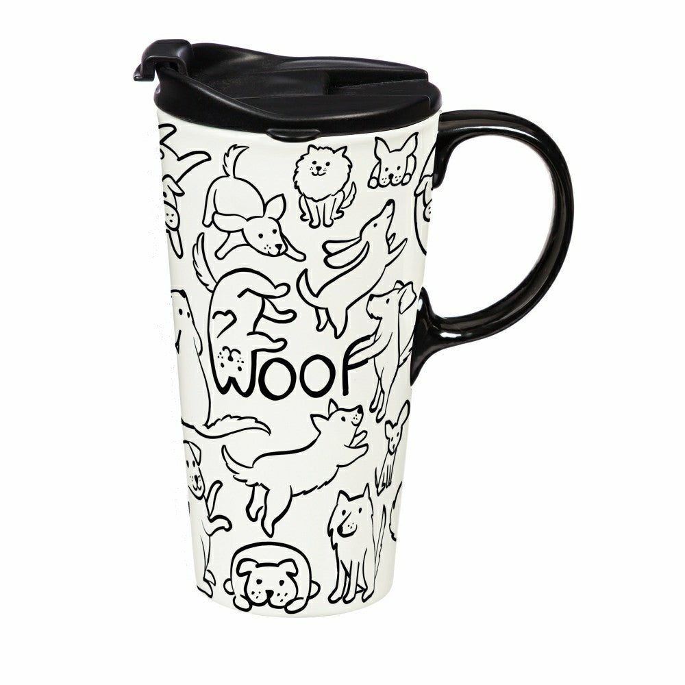 Plow & Hearth Pet Ceramic Perfect Cup, Woof Dog, 17oz, Gift Box