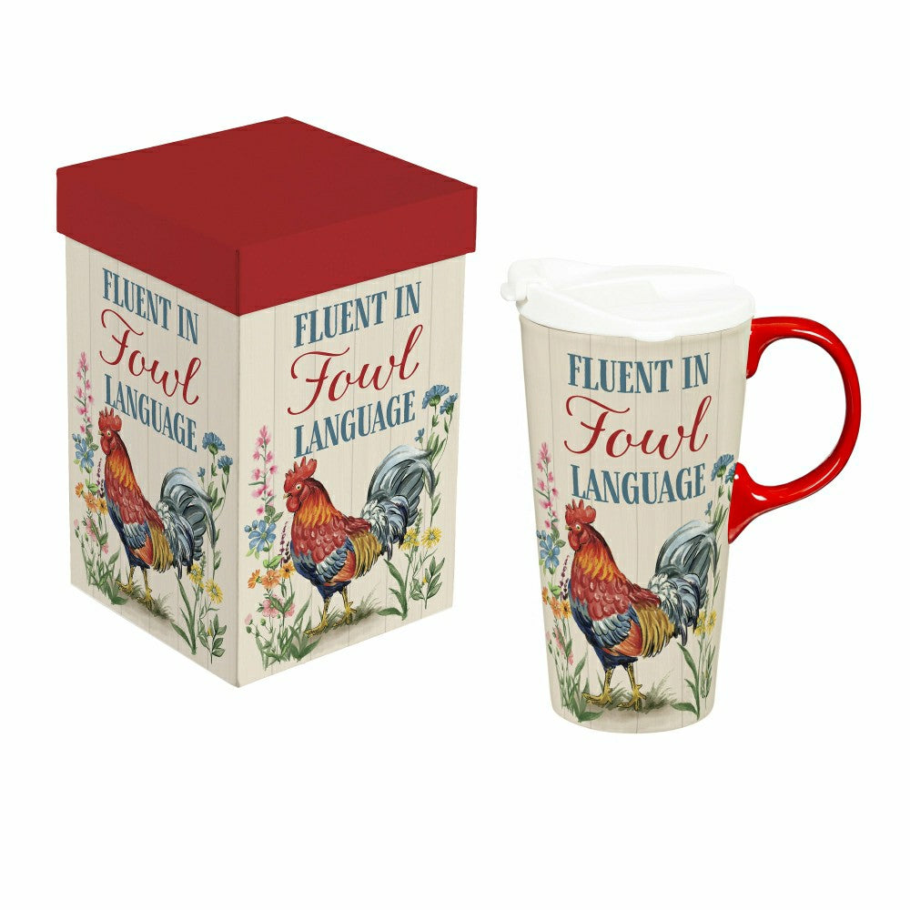 Plow & Hearth Hillside Pasture Ceramic Perfect Cup, Farm Rooster Funny, 17oz, Gift B