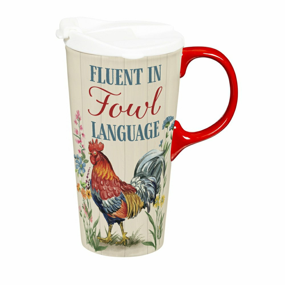 Plow & Hearth Hillside Pasture Ceramic Perfect Cup, Farm Rooster Funny, 17oz, Gift B
