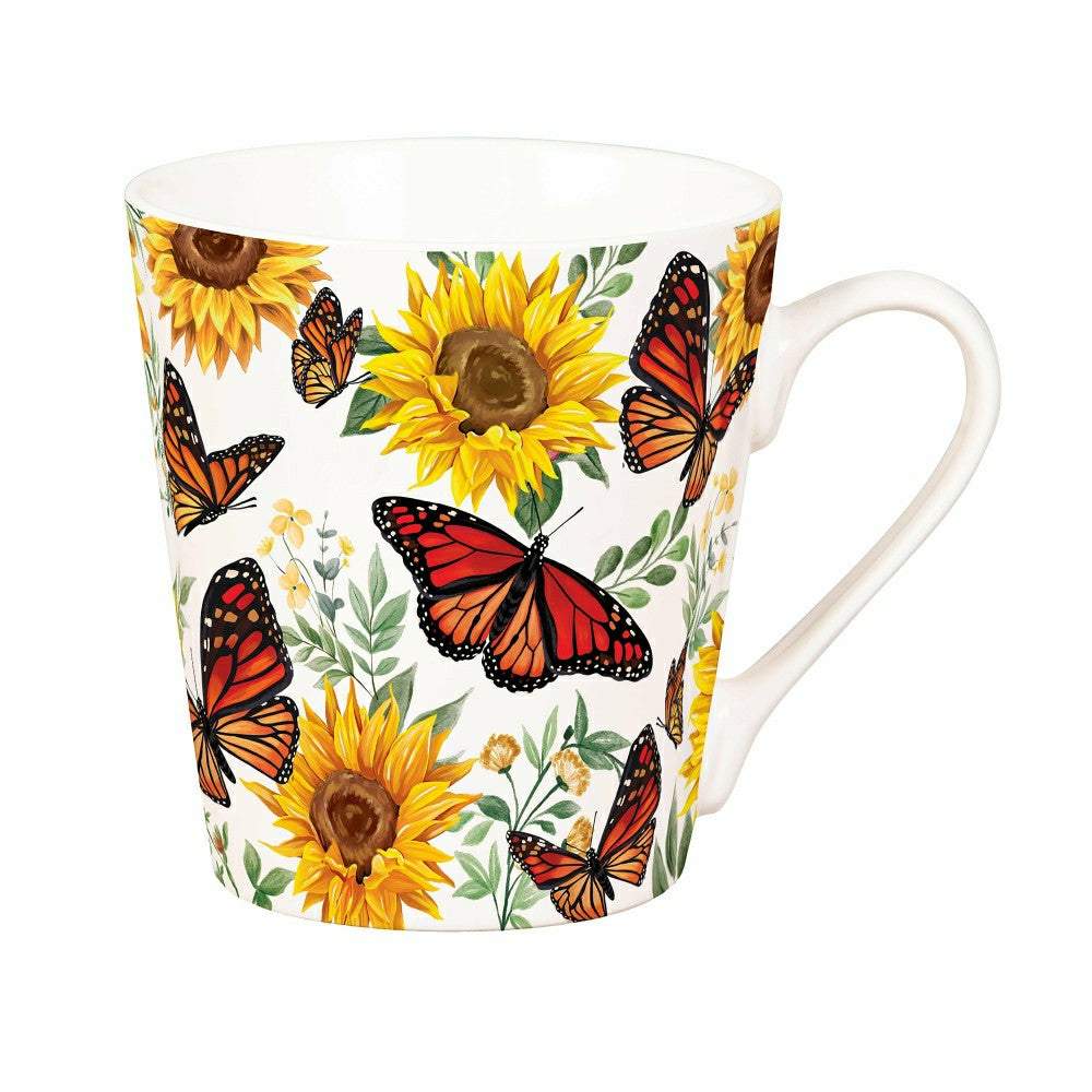 Plow & Hearth Butterfly Ceramic Flare Cup and Sage Socks Gift Set, 12oz, Gift Box