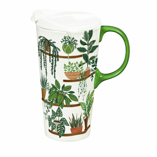 Plow & Hearth Cottage Garden Ceramic Perfect Cup, Plants, 17oz, Gift Box