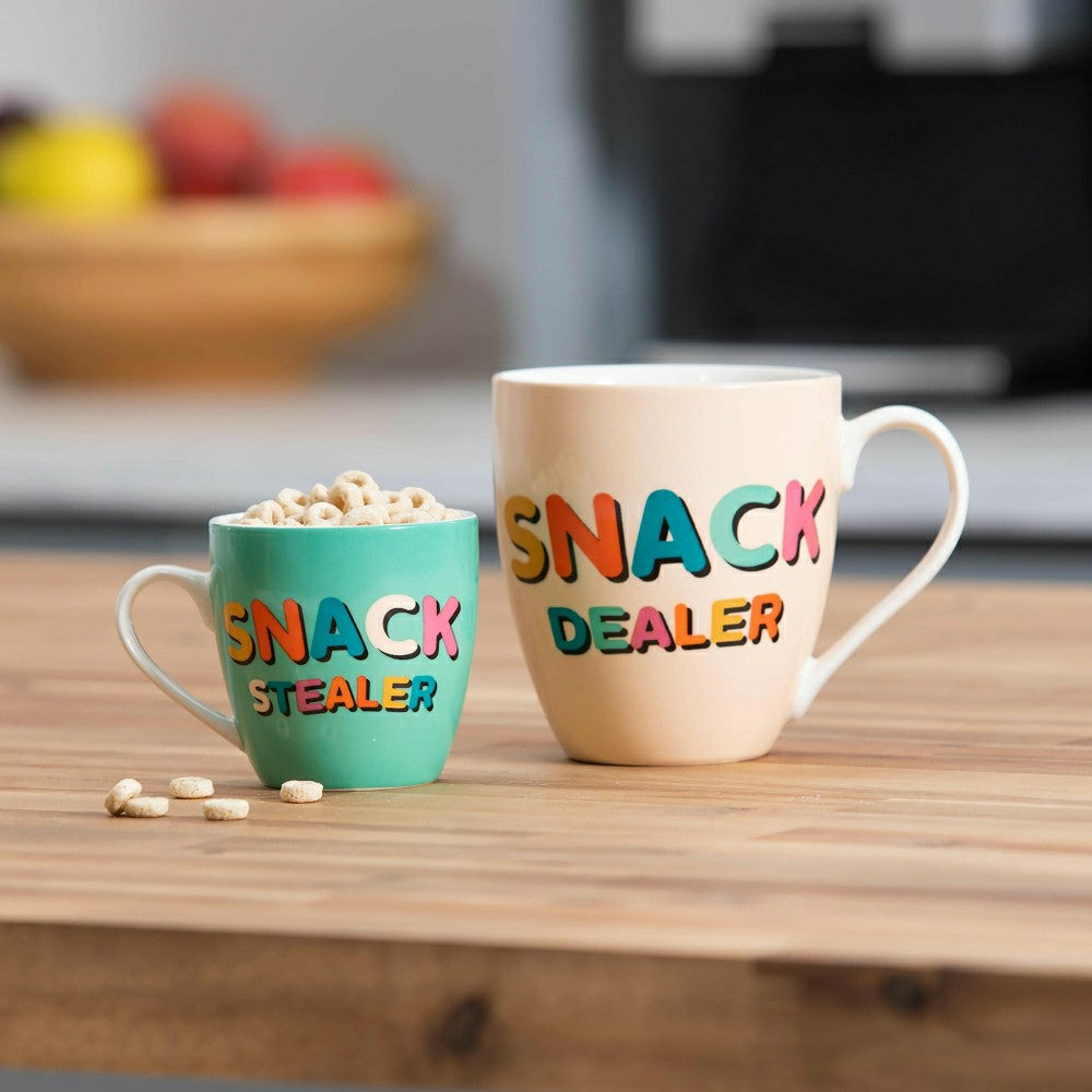 Plow & Hearth Drinkware Gift Set Ceramic Cup O' Java, Mommy and Me Snacks, 17oz & 7o