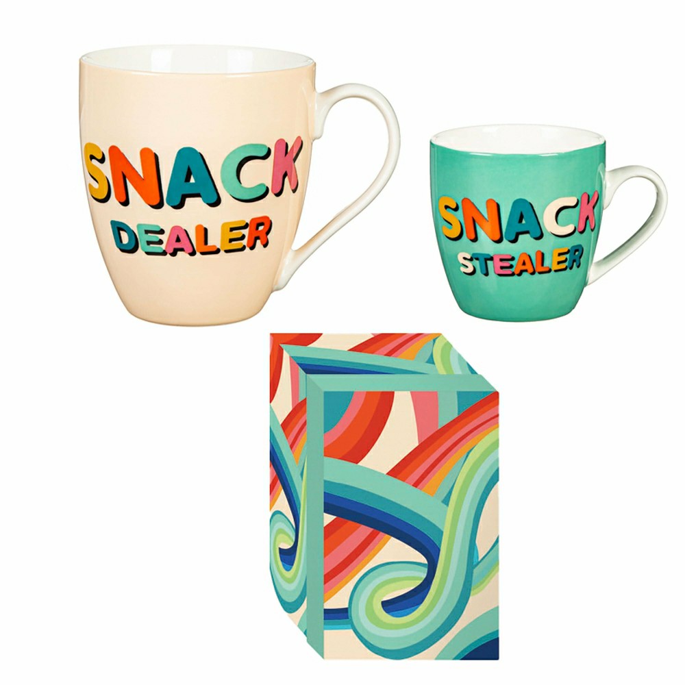 Plow & Hearth Drinkware Gift Set Ceramic Cup O' Java, Mommy and Me Snacks, 17oz & 7o