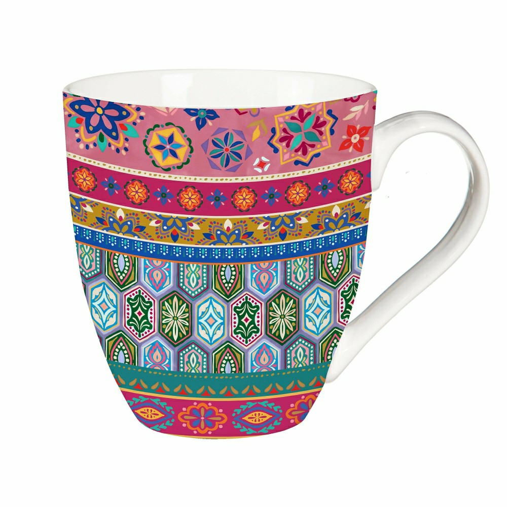 Plow & Hearth Geometric Tapestry Ceramic Cup O' Java, 17oz, Gift Box