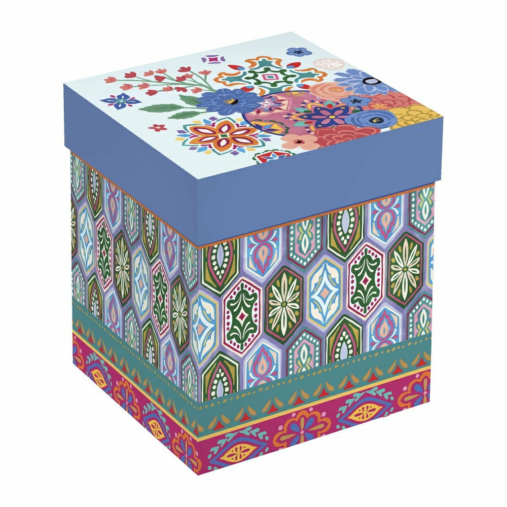 Plow & Hearth Geometric Tapestry Ceramic Cup O' Java, 17oz, Gift Box