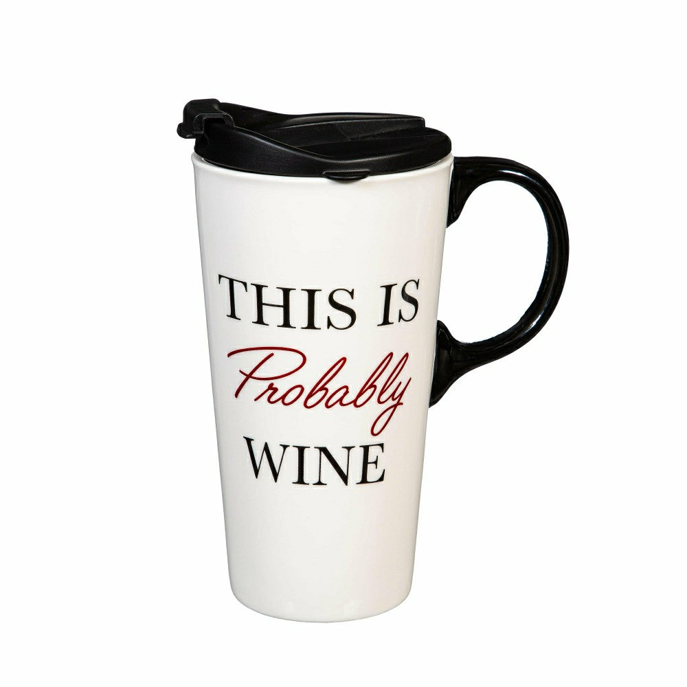 Plow & Hearth This Is Probably Wine Ceramic Perfect Cup and Compact Tote Giftset, 17
