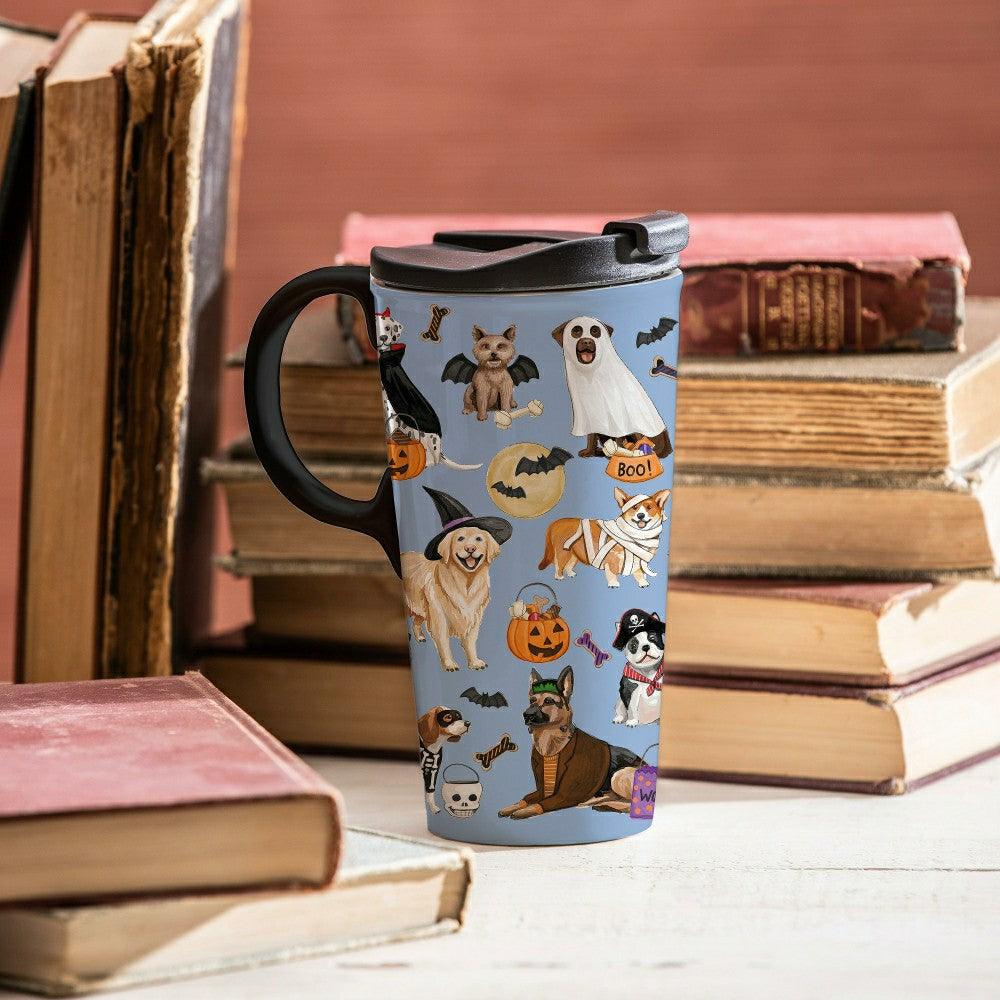 Plow & Hearth Haunted House Dogs In Costumes Ceramic Perfect Cup, 17oz, Gift Box