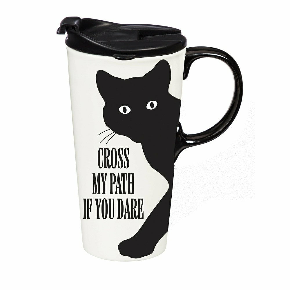 Plow & Hearth Haunted House Cat Cross My Path If You Dare Ceramic Perfect Cup, 17oz,