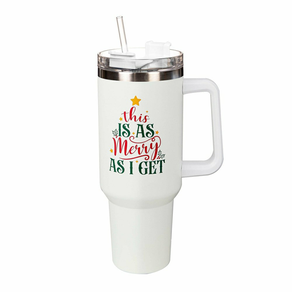 Plow & Hearth Christmas Vacation Canyon Cup w/ Straw, This Is As Merry As I Get, 40o