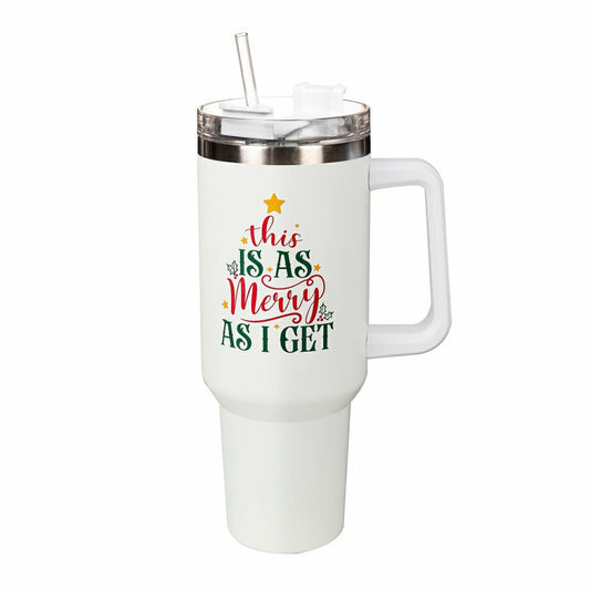 Plow & Hearth Christmas Vacation Canyon Cup w/ Straw, This Is As Merry As I Get, 40o