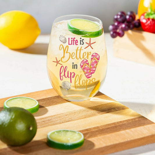Plow & Hearth Life is Better in Flip Flops 17 oz. Stemless Glass with Gift Box