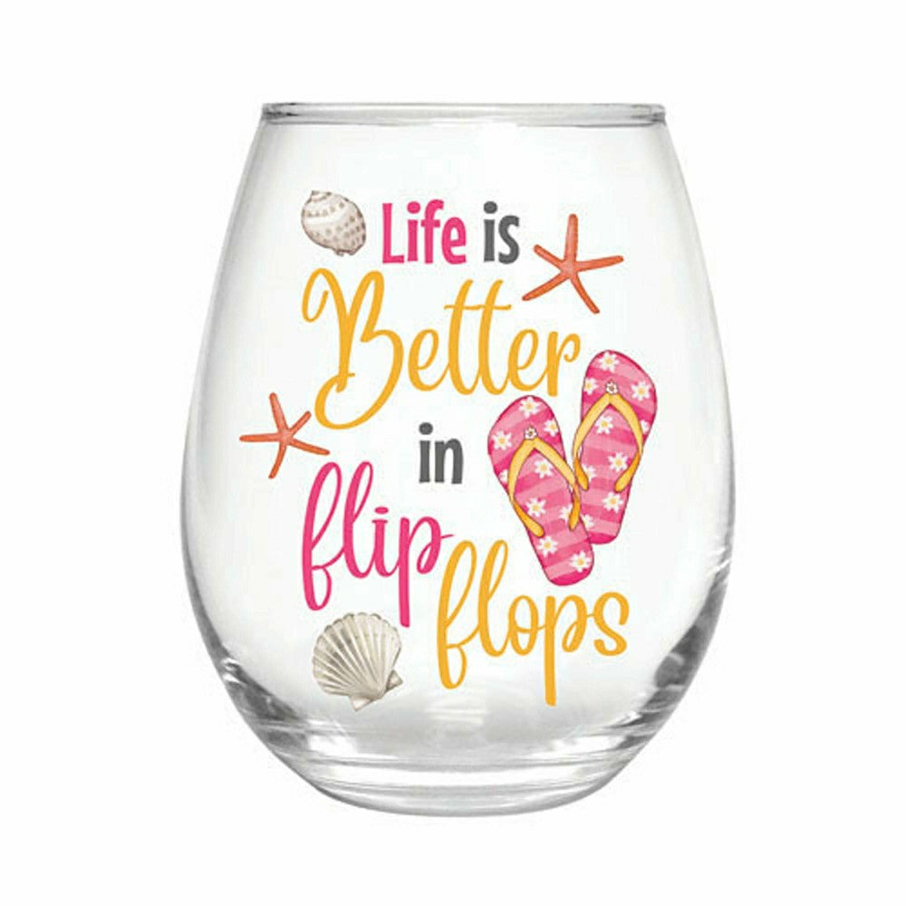 Plow & Hearth Life is Better in Flip Flops 17 oz. Stemless Glass with Gift Box