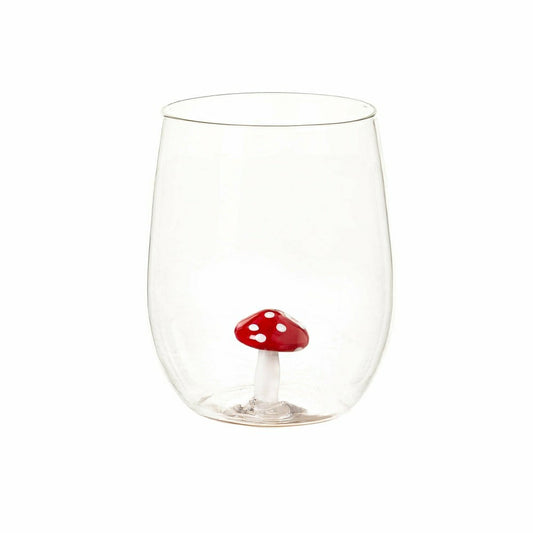 Plow & Hearth Garden on Wonder Wine Glass Stemless Figurine Glass, Mushroom, 17oz, G
