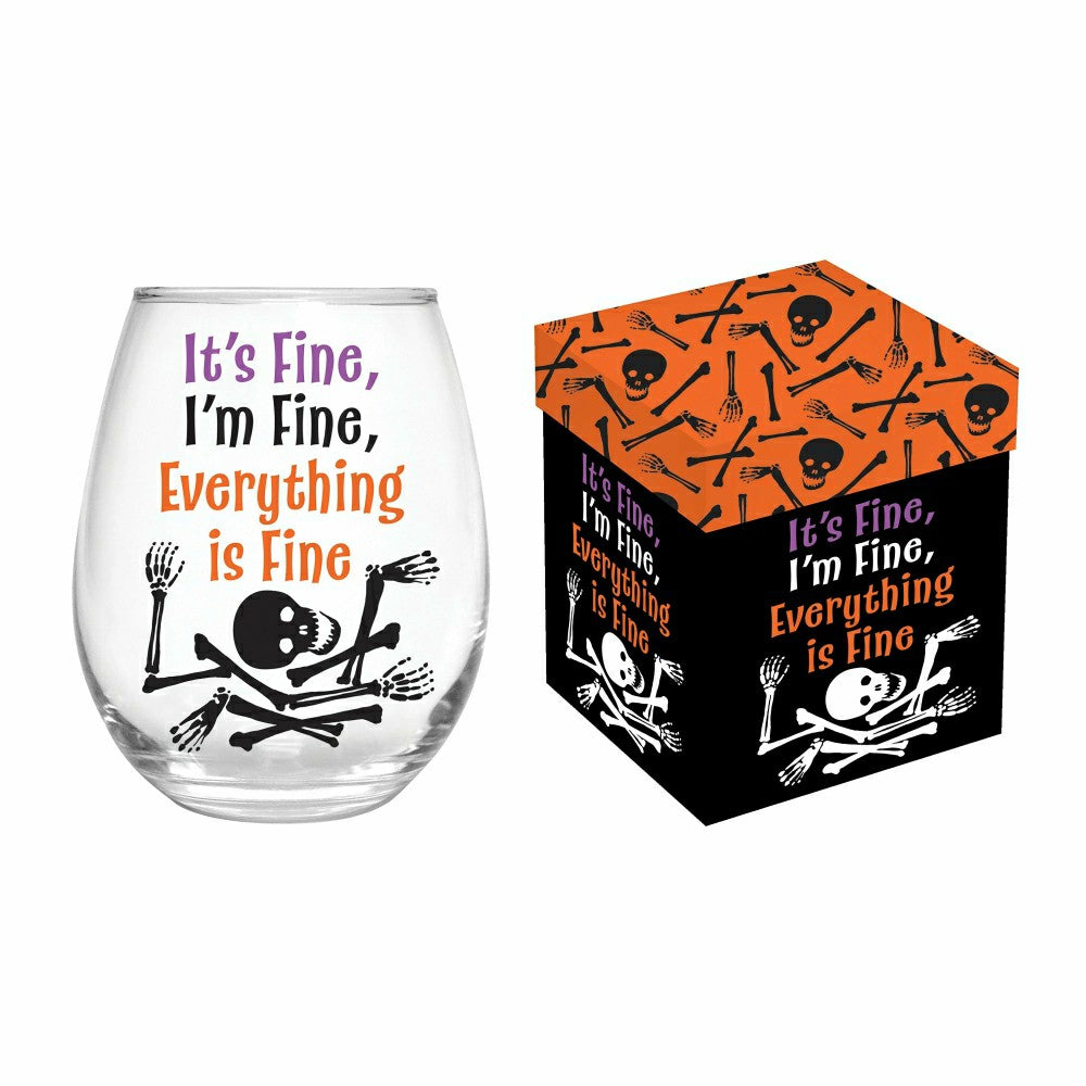 Plow & Hearth Haunted House Skeleton It's Fine I'm Fine Everything Is Fine Stemless