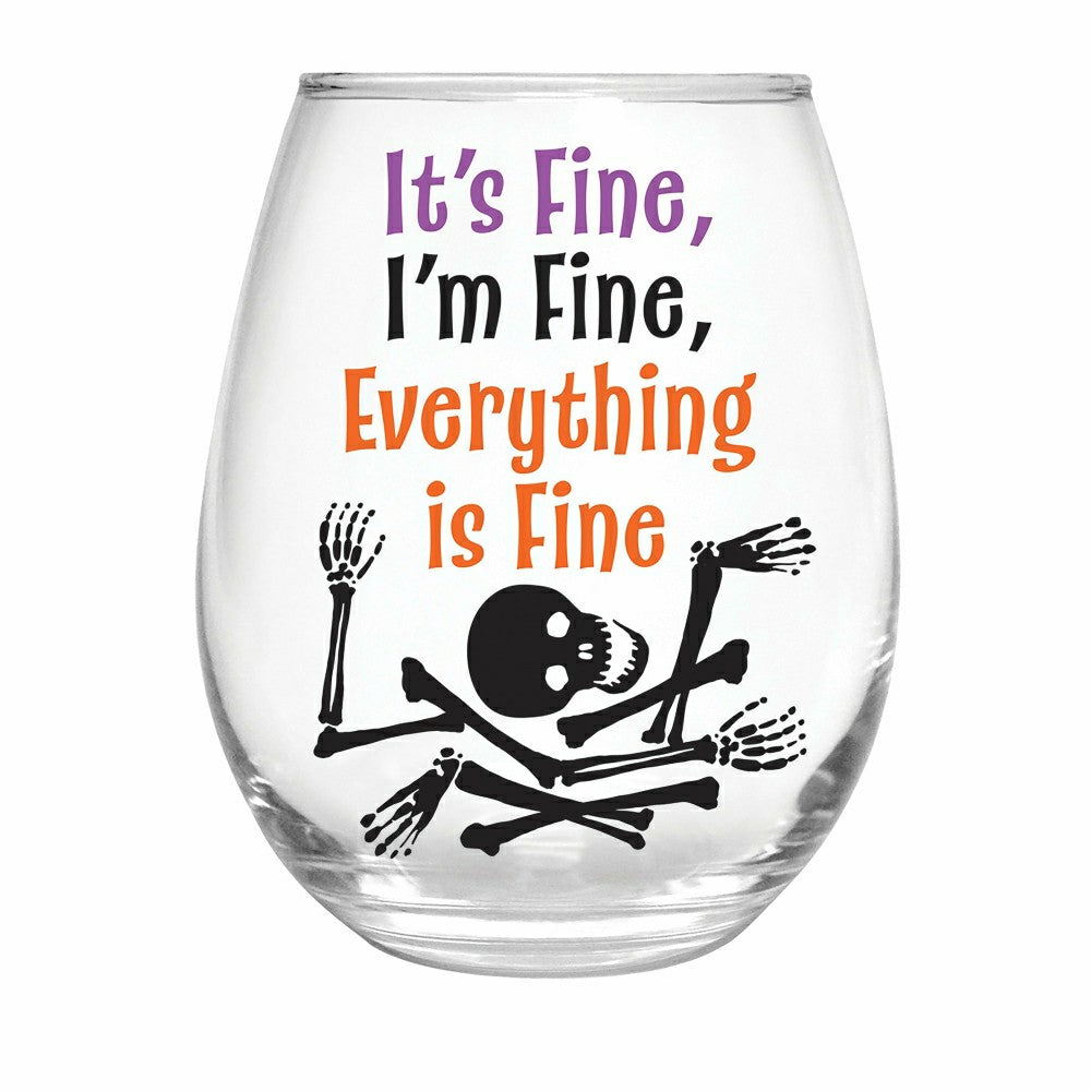 Plow & Hearth Haunted House Skeleton It's Fine I'm Fine Everything Is Fine Stemless