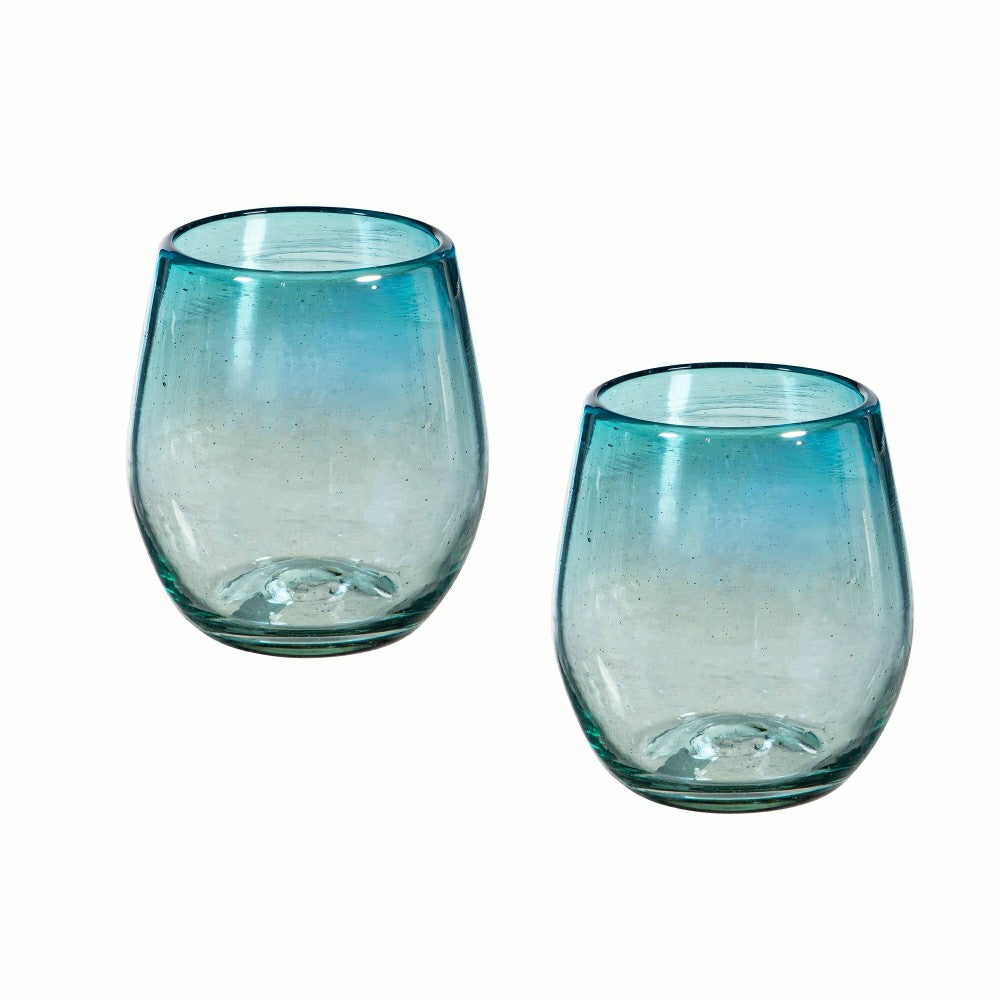 Plow & Hearth Bambeco Aqua Luster Stemless Glass, 14oz