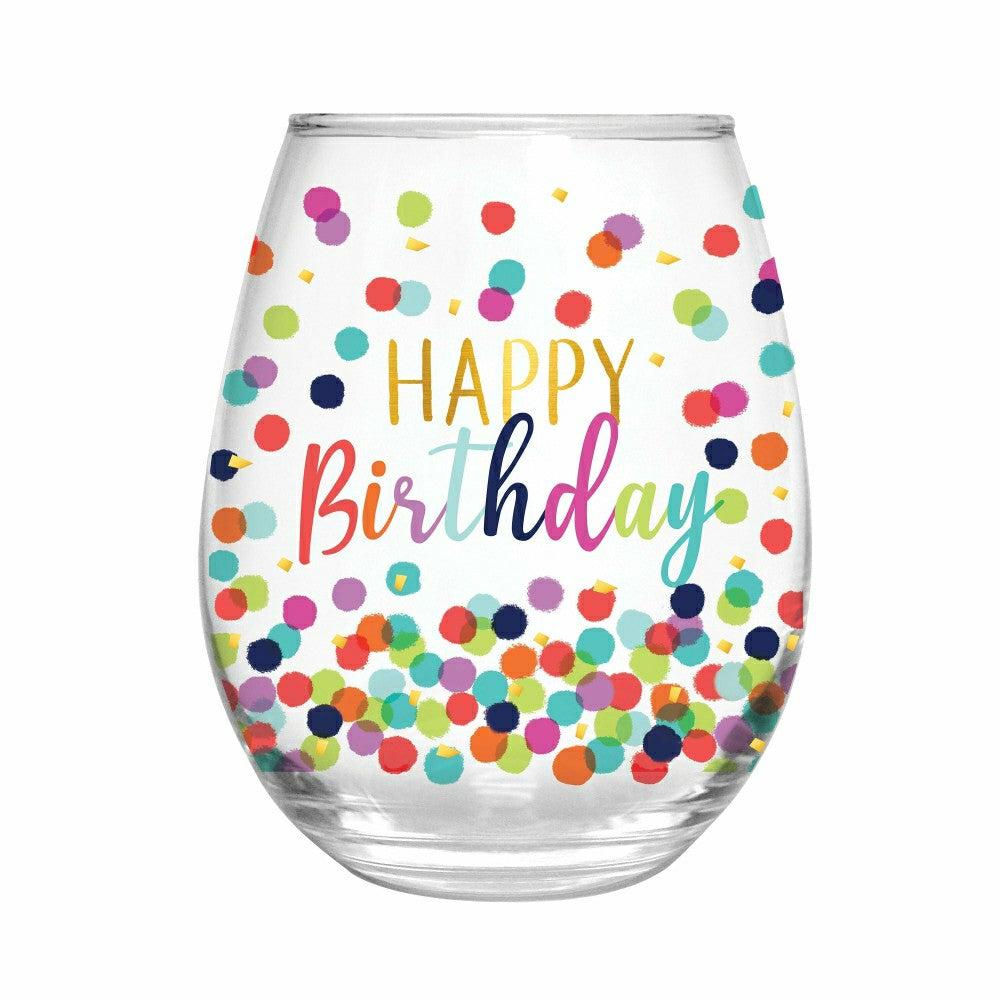 Plow & Hearth 17 OZ Stemless Glass w/Box, Happy Birthday