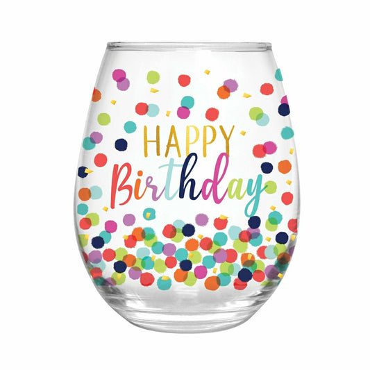 Plow & Hearth 17 OZ Stemless Glass w/Box, Happy Birthday