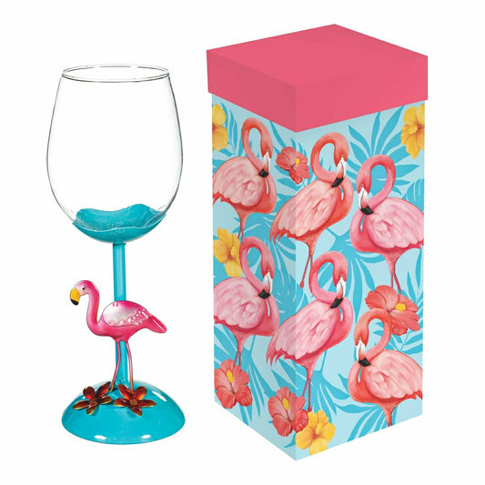 Plow & Hearth Flamingo Coastal Wine Glass, 17oz, Gift Box