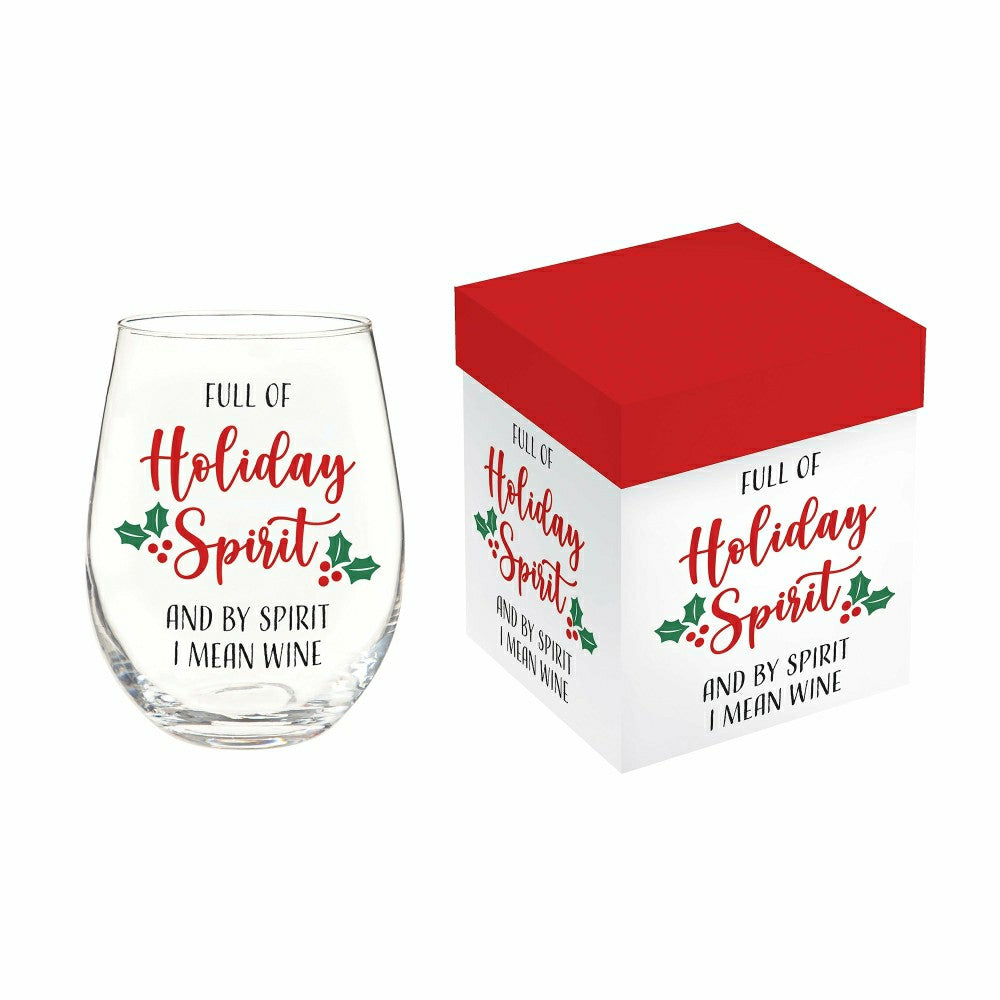 Plow & Hearth Christmas Vacation Wine Glass Stemless Glass, Holiday Spirit, 17oz, Gi