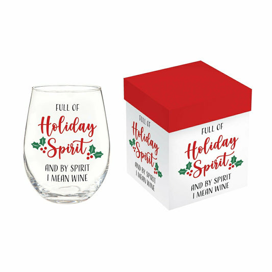 Plow & Hearth Christmas Vacation Wine Glass Stemless Glass, Holiday Spirit, 17oz, Gi