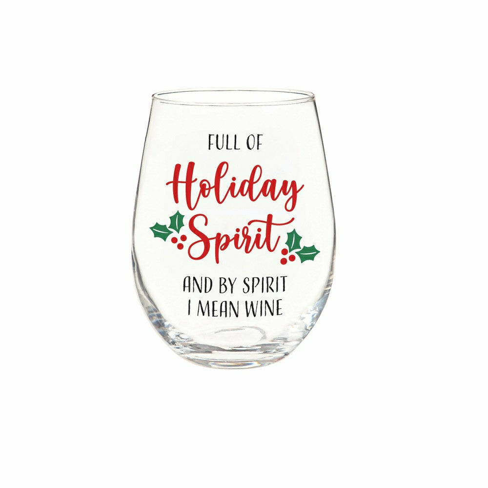 Plow & Hearth Christmas Vacation Wine Glass Stemless Glass, Holiday Spirit, 17oz, Gi